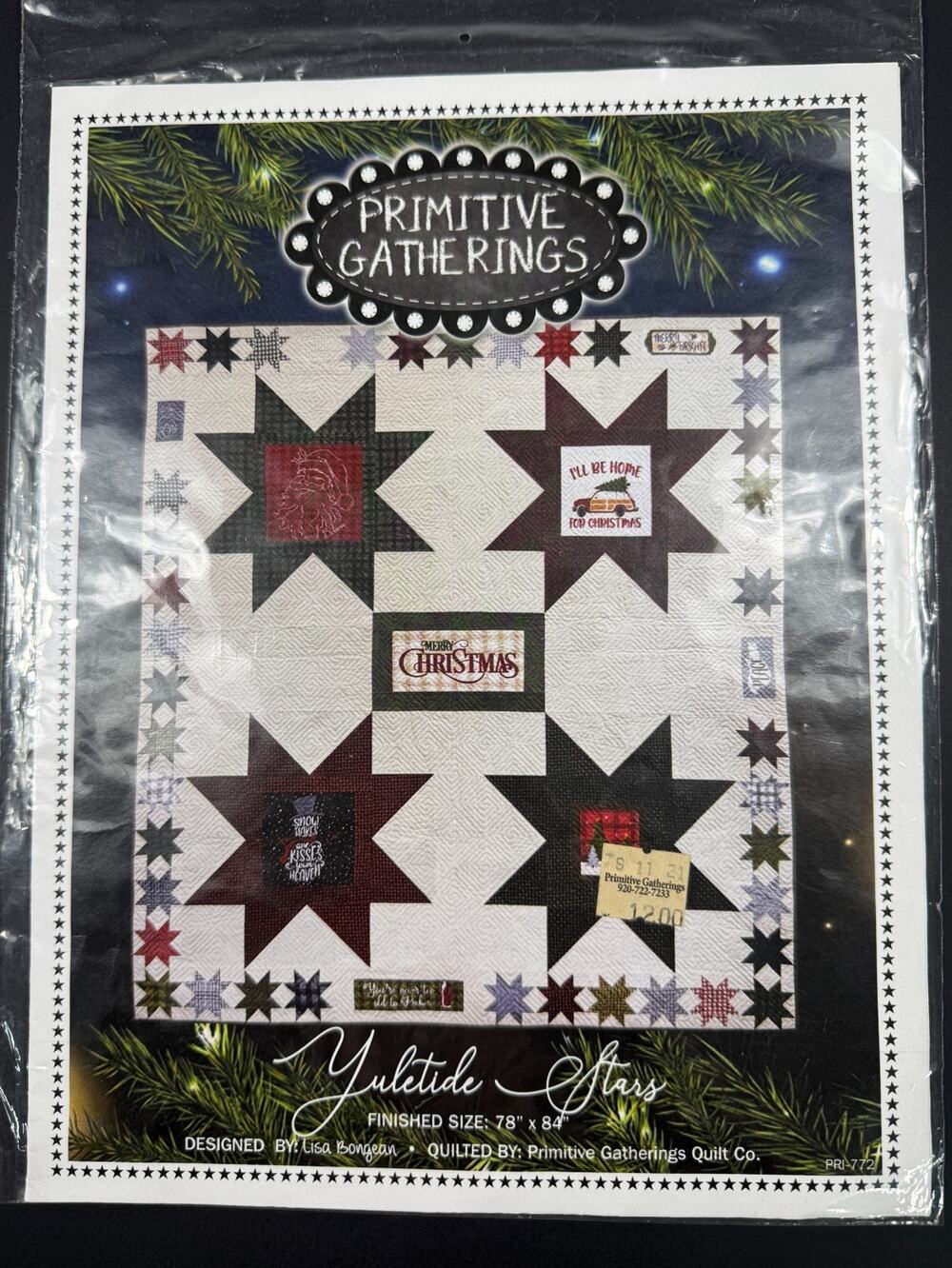 Primitive Gatherings Yuletide Stars Quilt Pattern PRI-772 Lisa Bongean 78x84